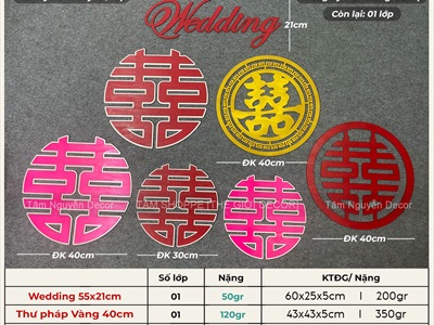 Chữ gỗ Song Hỷ tròn - Wedding nhiều kiểu [Gỗ nhẹ - Sơn thủ công] ĐK 30-40cm CHUGO-23
